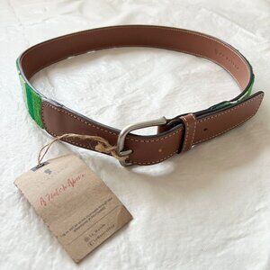 La Matera woven belt La Planta size 34 green needlepoint brown genuine leather